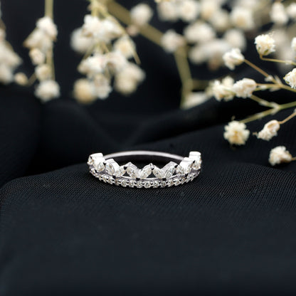 Certified Moissanite Half Eternity Wedding Band in Crown Style