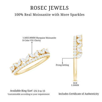 Certified Moissanite Half Eternity Wedding Band in Crown Style