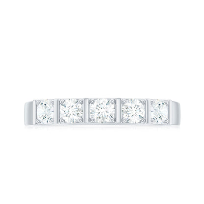 Round Cut Certified Moissanite Five Stone Anniversary Band for Men