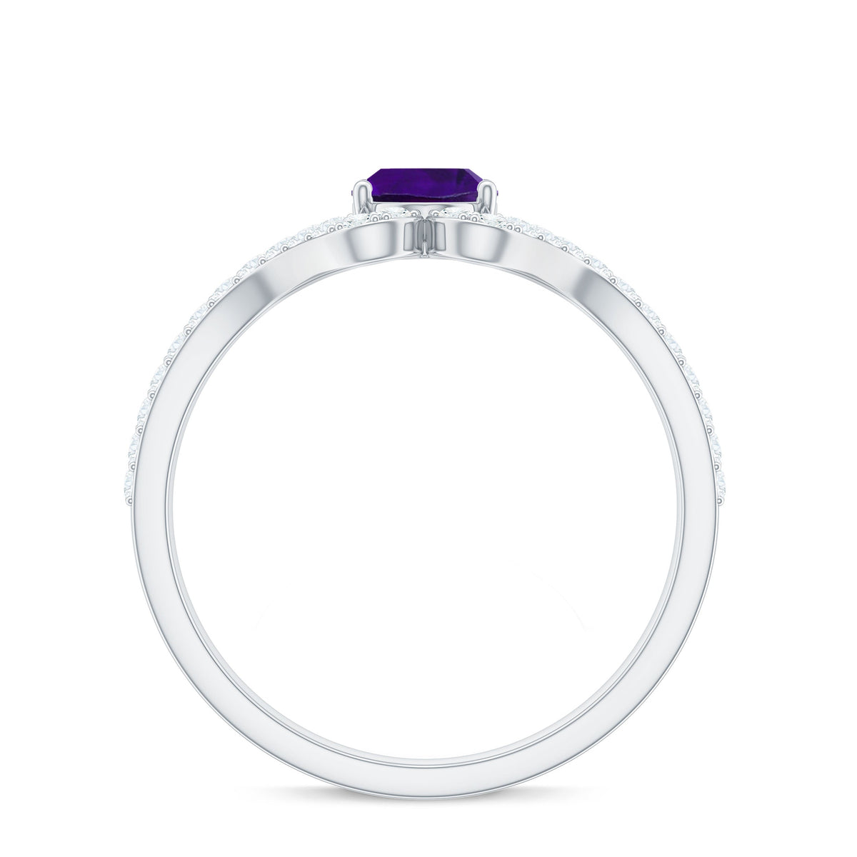 1 Carat Amethyst Oval Engagement Ring with Diamond Split Shank