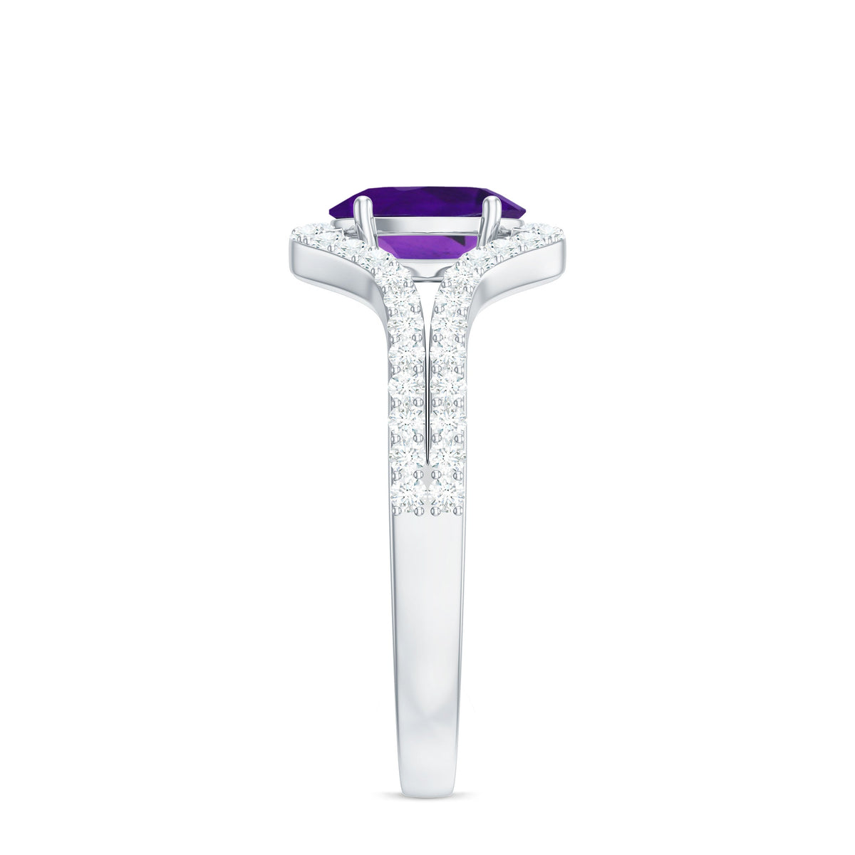 1 Carat Amethyst Oval Engagement Ring with Diamond Split Shank