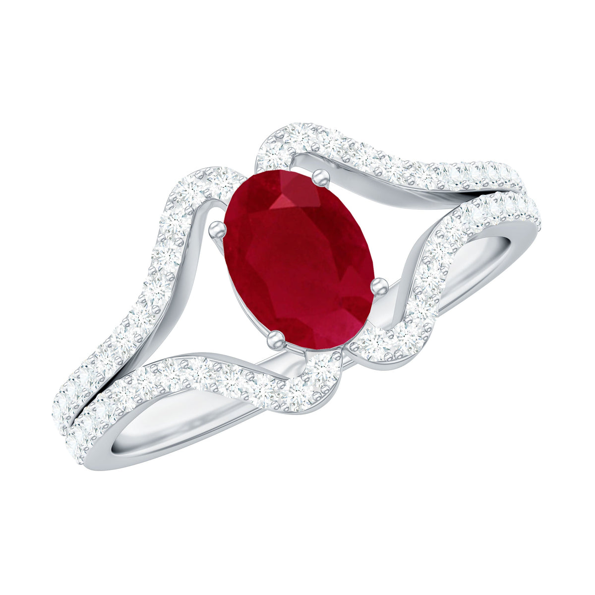 Natural 0.6 Carat Ruby Oval Engagement Ring with Diamond Split Shank