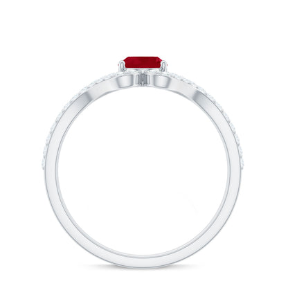 Natural 0.6 Carat Ruby Oval Engagement Ring with Diamond Split Shank