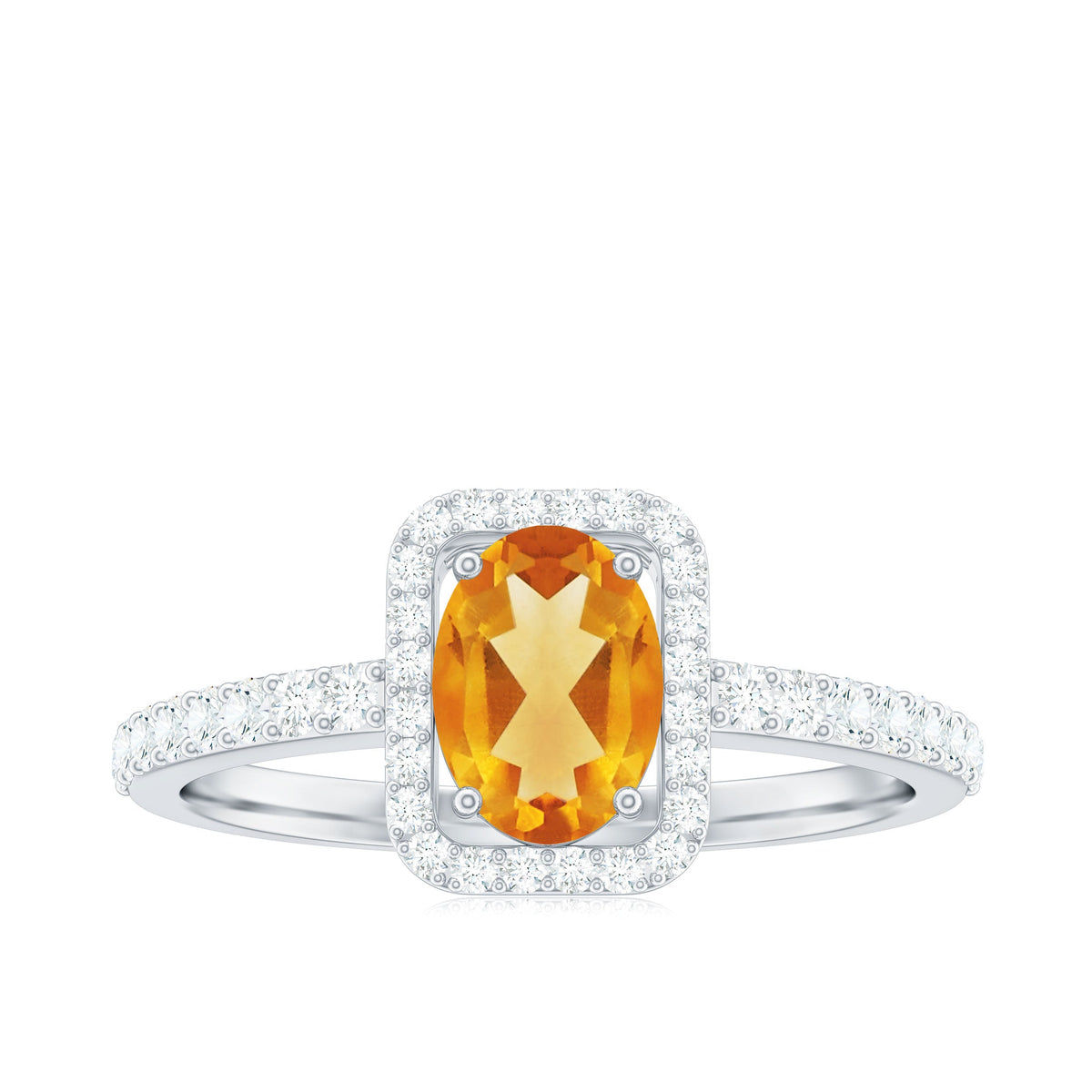 Real 1 Carat Citrine Oval Engagement Ring with Diamond Halo