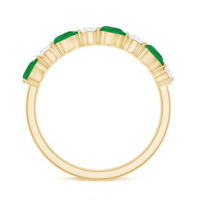 Pear Shape Emerald and Diamond Half Eternity Ring in East West Style