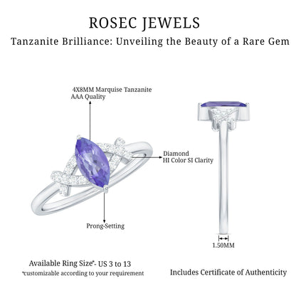 Natural Marquise Tanzanite Diamond Promise Ring for Engagement