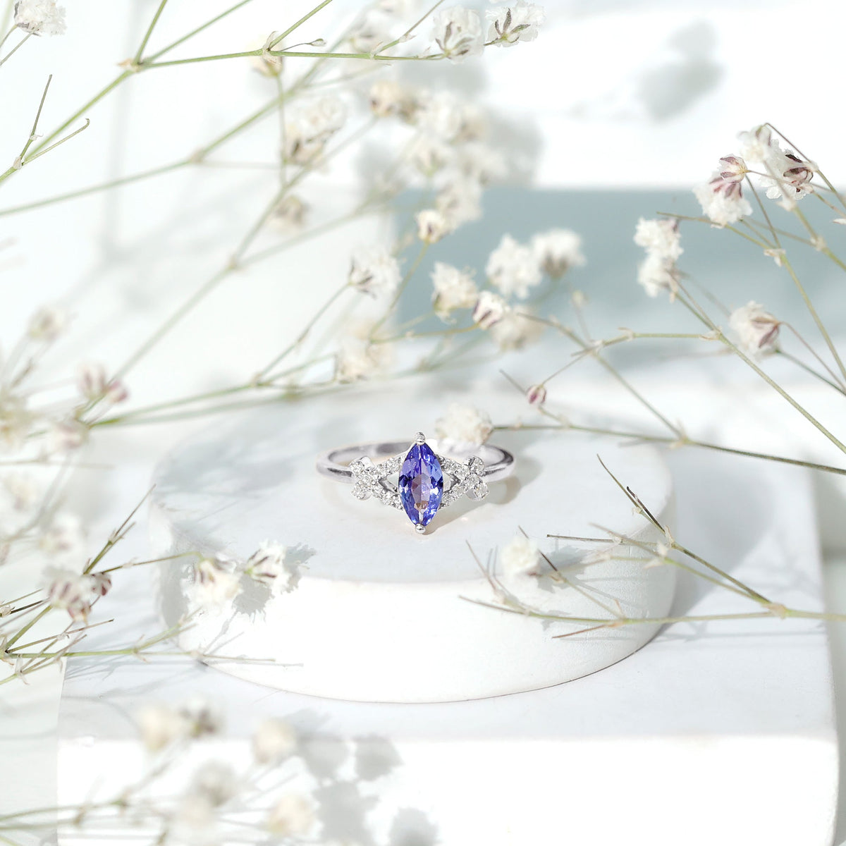 Natural Marquise Tanzanite Diamond Promise Ring for Engagement