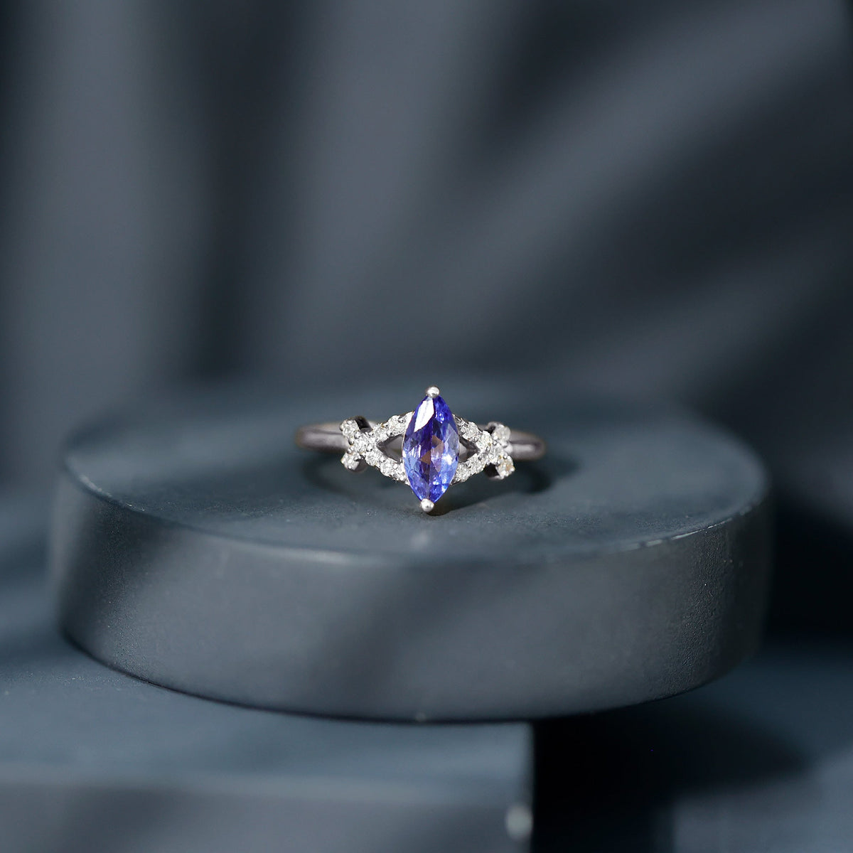 Natural Marquise Tanzanite Diamond Promise Ring for Engagement