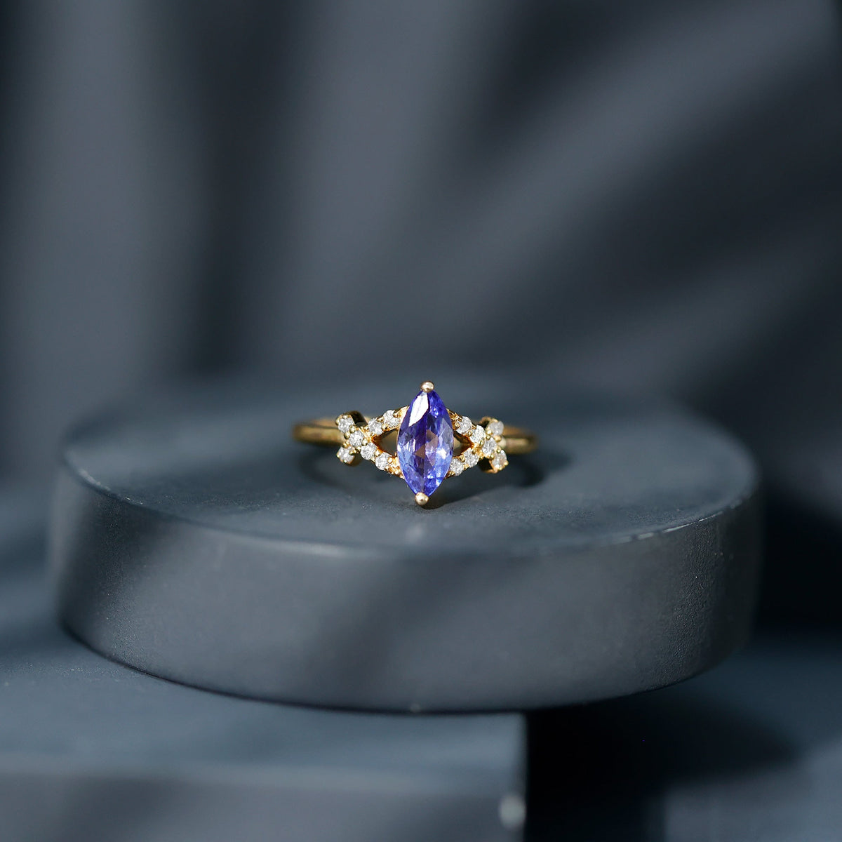 Natural Marquise Tanzanite Diamond Promise Ring for Engagement