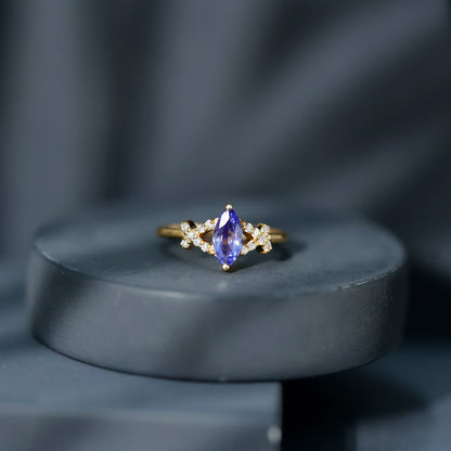 Natural Marquise Tanzanite Diamond Promise Ring for Engagement