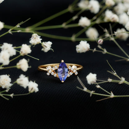 Natural Marquise Tanzanite Diamond Promise Ring for Engagement