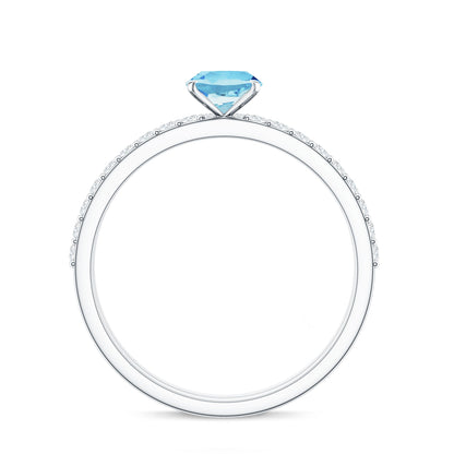 Natural Aquamarine Diamond Oval Engagement Ring with Wedding Band