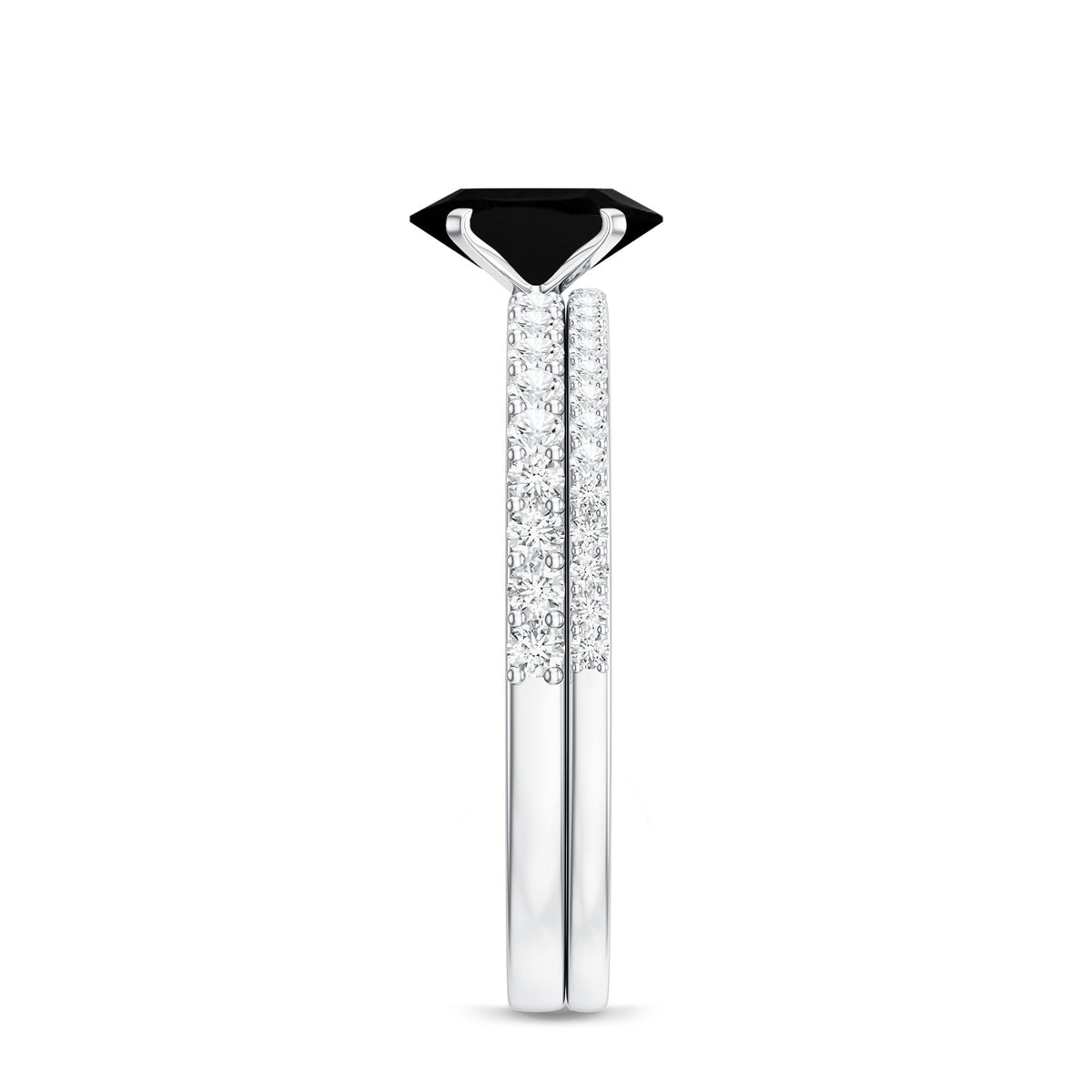 1 Carat Oval Cut Black Onyx Solitaire Rings Set with Diamond Wedding Band