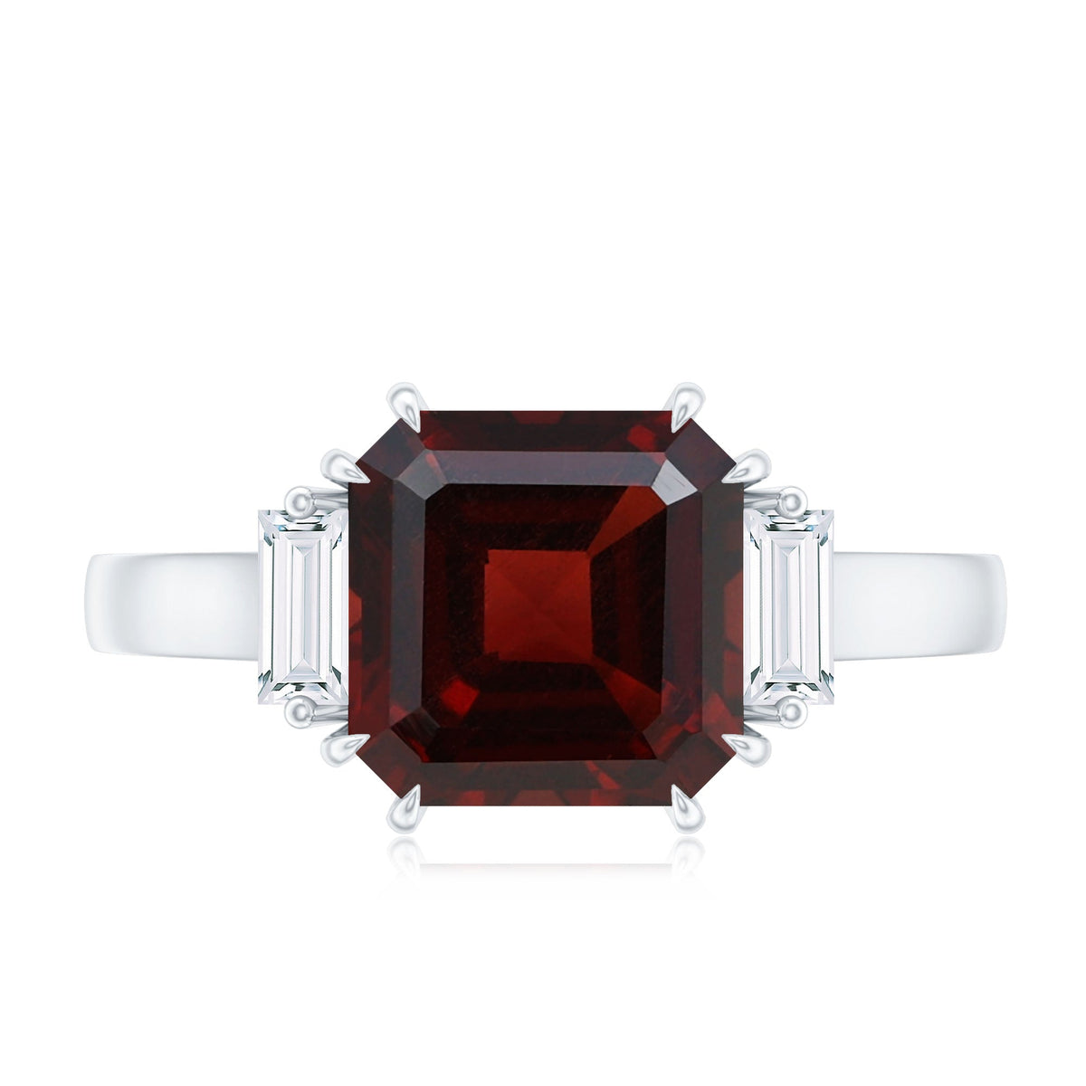 Natural 3.3 Carat Asscher Cut Garnet Engagement Ring with Diamond