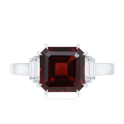Natural 3.3 Carat Asscher Cut Garnet Engagement Ring with Diamond