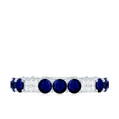 Natural Blue Sapphire and Diamond Eternity Wedding Band