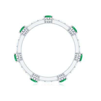 Natural Oval Emerald Diamond Eternity Marriage Anniversary Ring