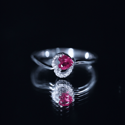 Heart Shape Lab Grown Ruby and Diamond Twisted Promise Ring