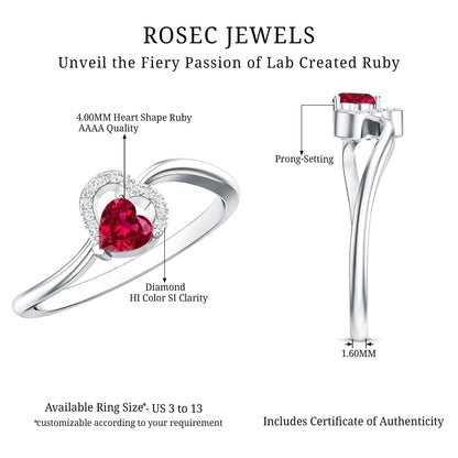 Heart Shape Lab Grown Ruby and Diamond Twisted Promise Ring