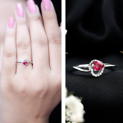 Heart Shape Lab Grown Ruby and Diamond Twisted Promise Ring