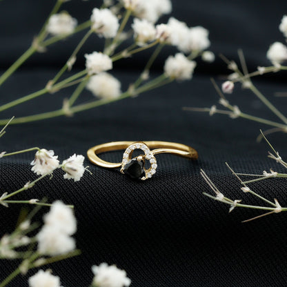 Natural Black Spinel Heart Promise Ring with Diamond