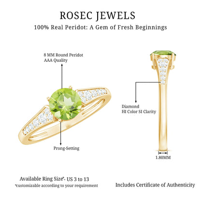 Natural Solitaire 2 Carat Peridot Engagement Ring with Diamond