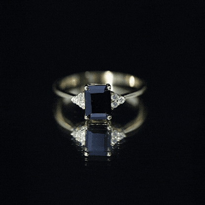 1.6 Carat Lab Grown Black Diamond Emerald Cut Engagement Ring with White Diamond