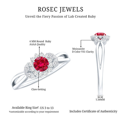 Certified Lab Grown Ruby Diamond Flower Engagement Ring for Women