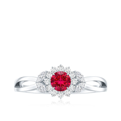 Certified Lab Grown Ruby Diamond Flower Engagement Ring for Women