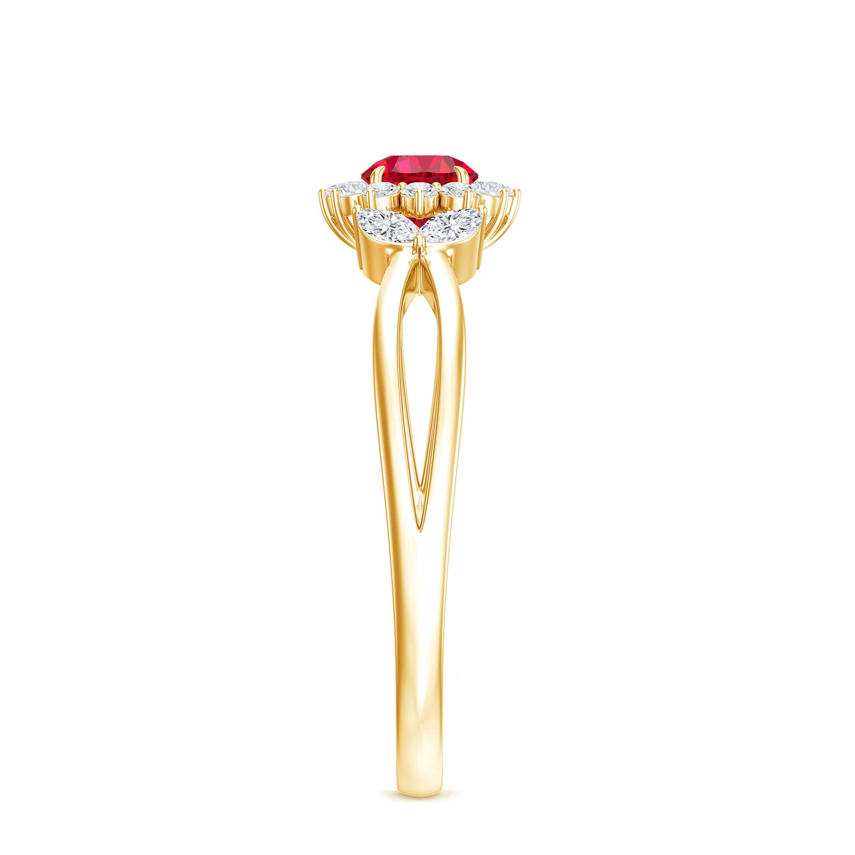 Certified Lab Grown Ruby Diamond Flower Engagement Ring for Women