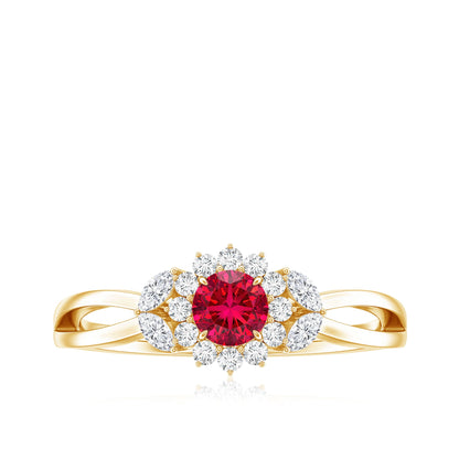 Certified Lab Grown Ruby Diamond Flower Engagement Ring for Women