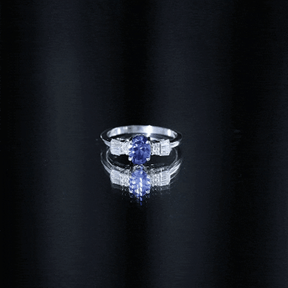 Certified 1 Carat Lab Grown Blue Sapphire Oval Engagement Ring with Diamond