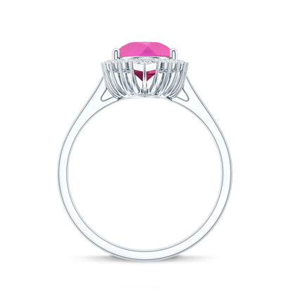 Pear Created Pink Sapphire Cocktail Halo Ring with Diamond