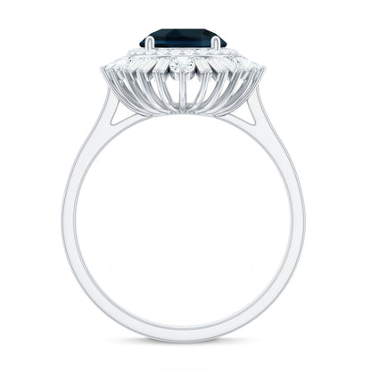 Round London Blue Topaz and Diamond Double Halo Cocktail Ring