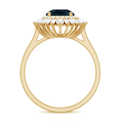 Round London Blue Topaz and Diamond Double Halo Cocktail Ring