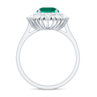 Certified 2 Carat Lab Grown Emerald Cocktail Ring with Double Halo