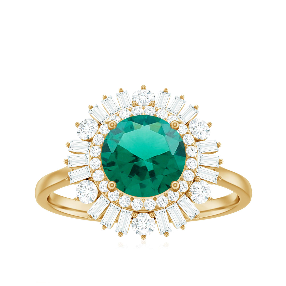 Certified 2 Carat Lab Grown Emerald Cocktail Ring with Double Halo