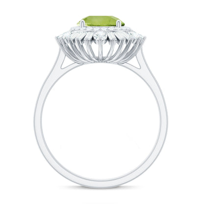 Certified Real 2 Carat Peridot Engagement Ring with Moissanite Double Halo