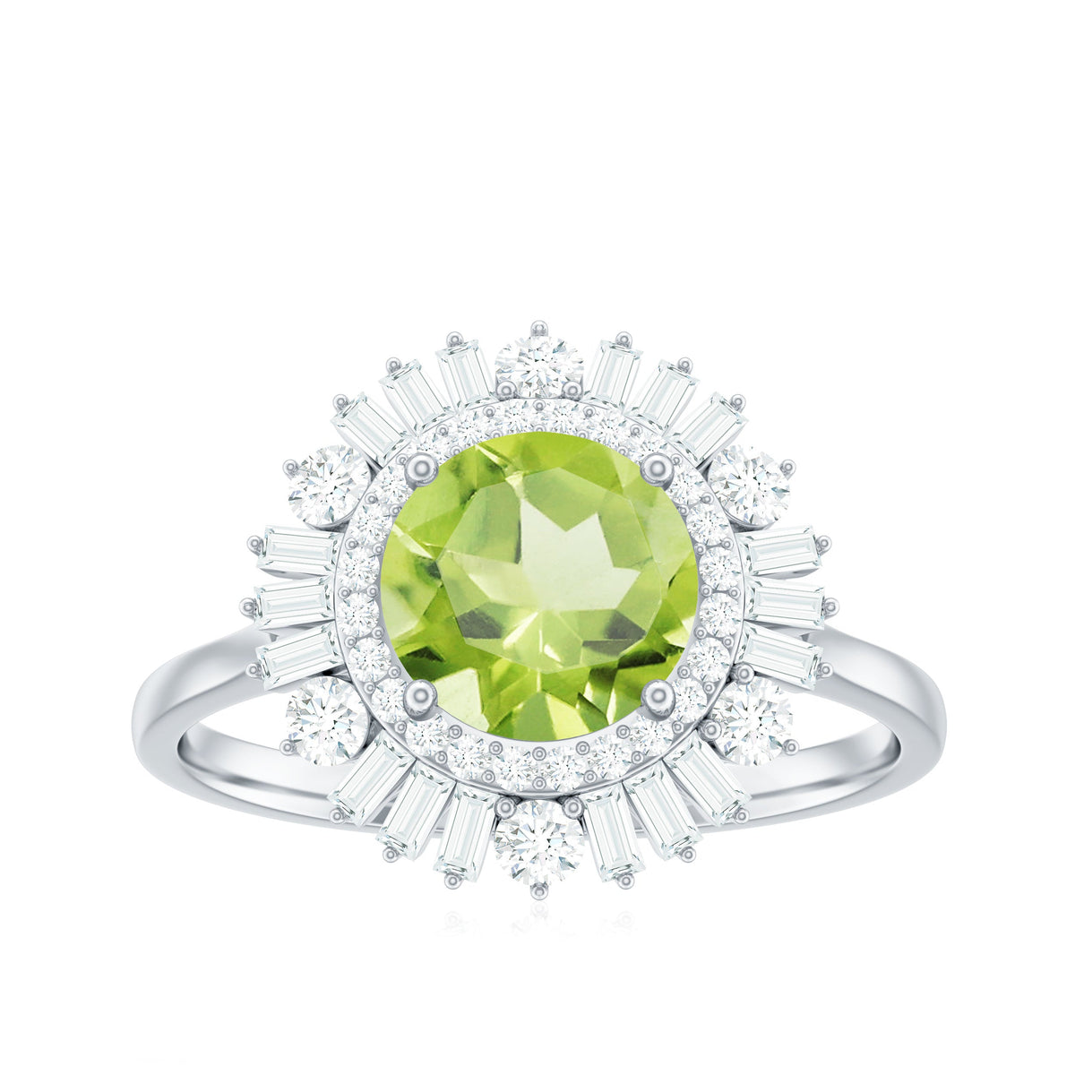 Certified Real 2 Carat Peridot Engagement Ring with Moissanite Double Halo
