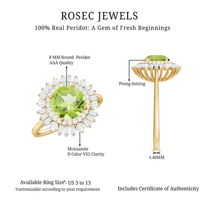 Certified Real 2 Carat Peridot Engagement Ring with Moissanite Double Halo