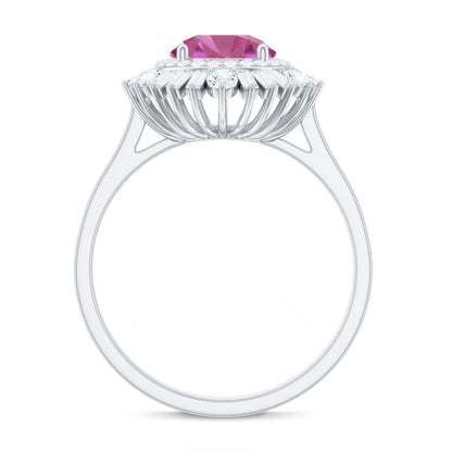1.2 Carat Round Pink Tourmaline Cocktail Ring with Moissanite Double Halo