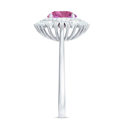 1.2 Carat Round Pink Tourmaline Cocktail Ring with Moissanite Double Halo