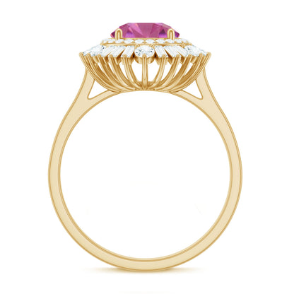 1.2 Carat Round Pink Tourmaline Cocktail Ring with Moissanite Double Halo