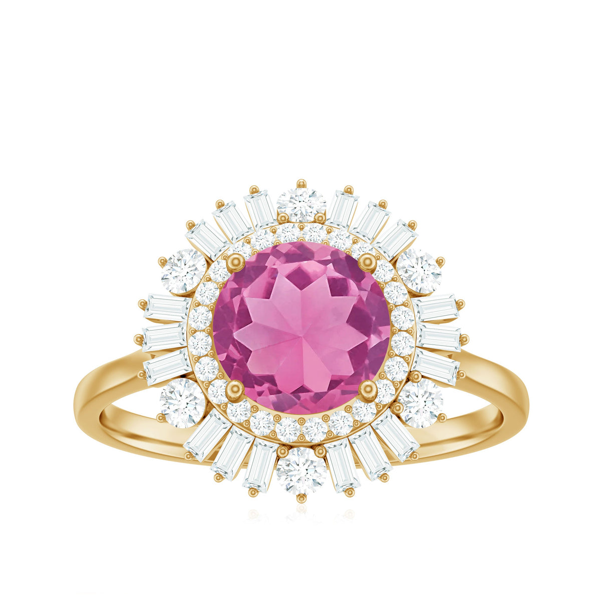 1.2 Carat Round Pink Tourmaline Cocktail Ring with Moissanite Double Halo