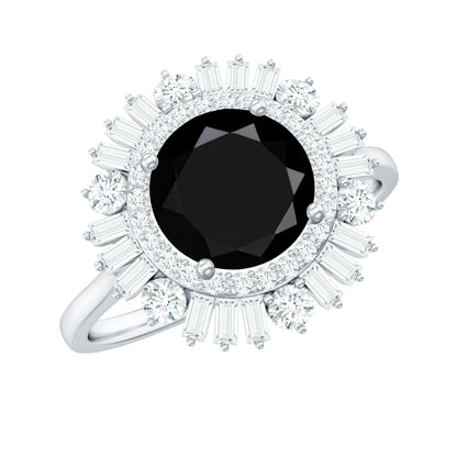 Natural 1.5 Carat Black Spinel Engagement Ring with Double Moissanite Halo