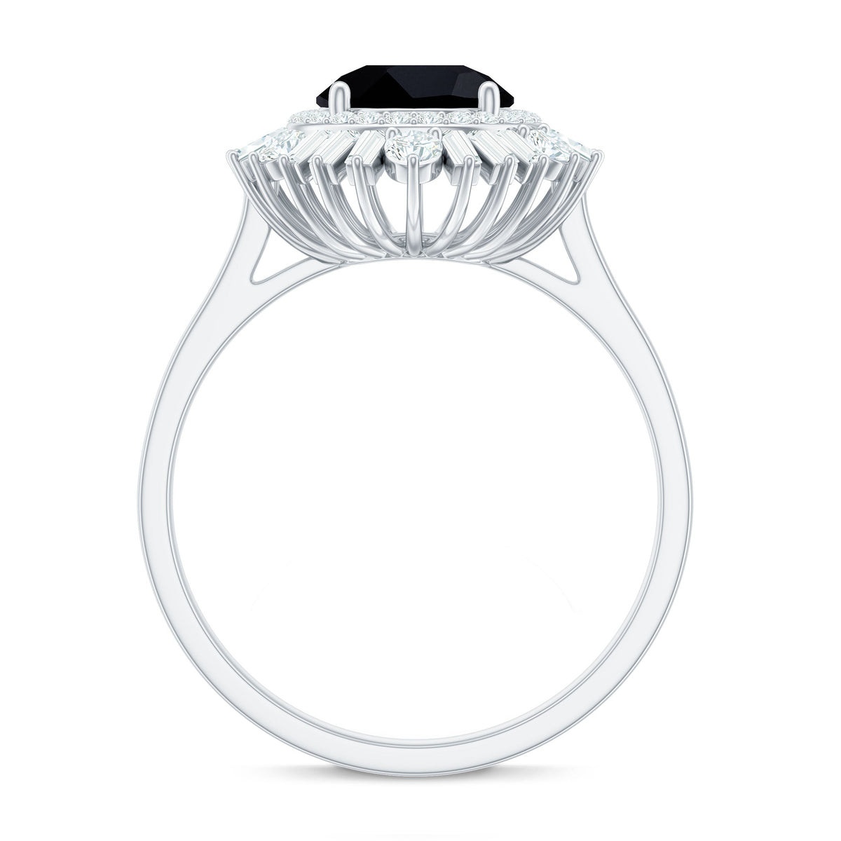 Natural 1.5 Carat Black Spinel Engagement Ring with Double Moissanite Halo