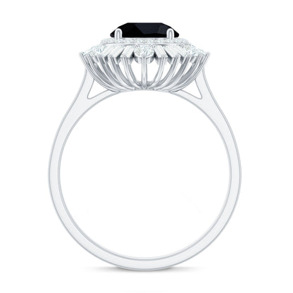 Natural 1.5 Carat Black Spinel Engagement Ring with Double Moissanite Halo