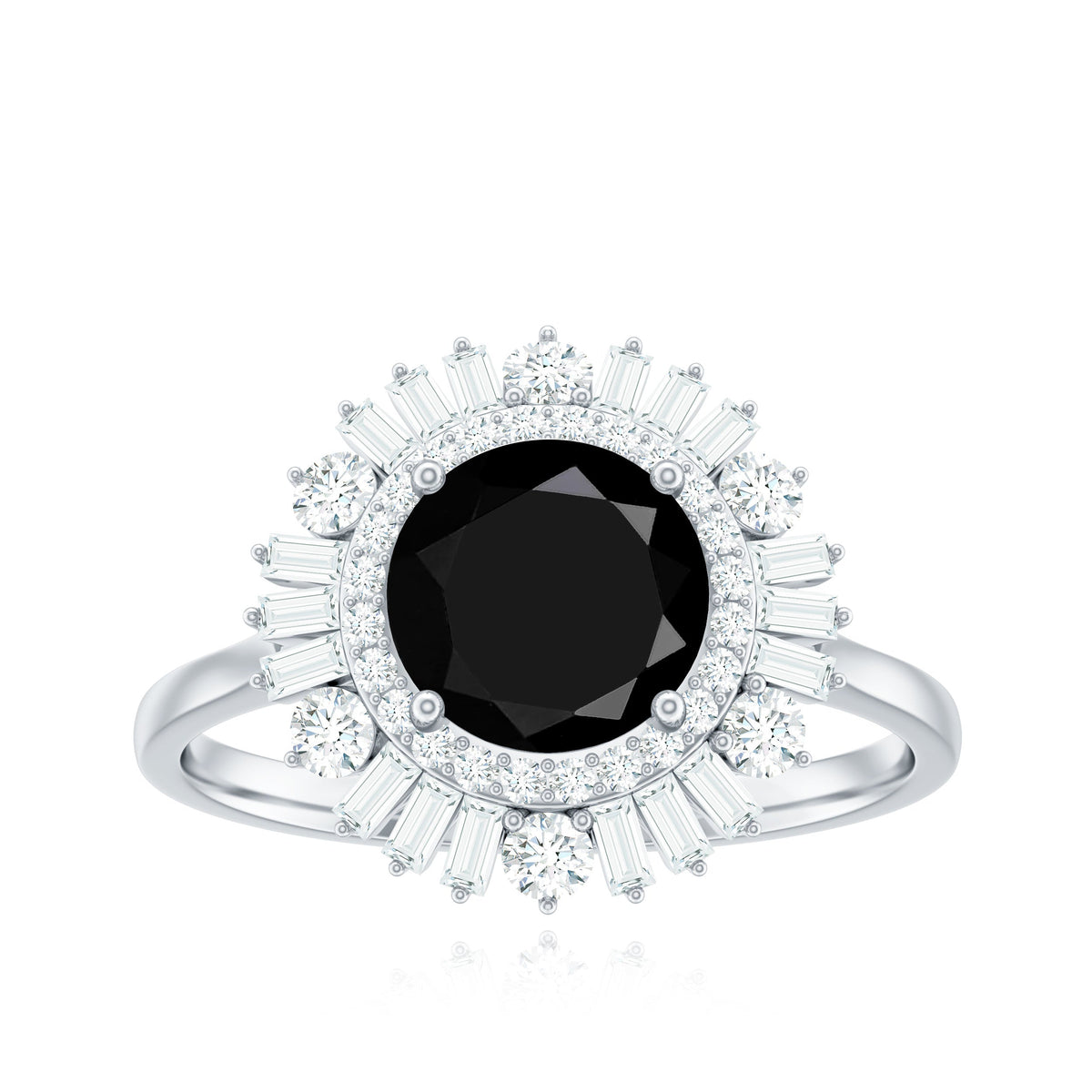 Natural 1.5 Carat Black Spinel Engagement Ring with Double Moissanite Halo