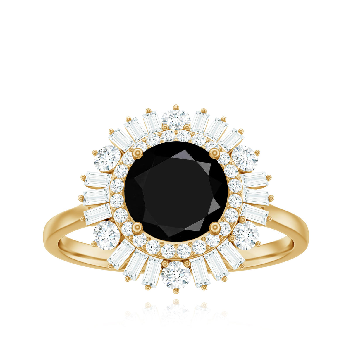 Natural 1.5 Carat Black Spinel Engagement Ring with Double Moissanite Halo