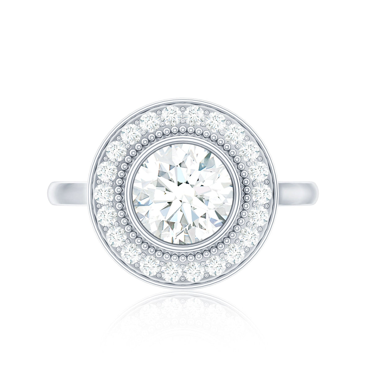 Vintage Inspired Round Moissanite Halo Engagement Ring with Certificate